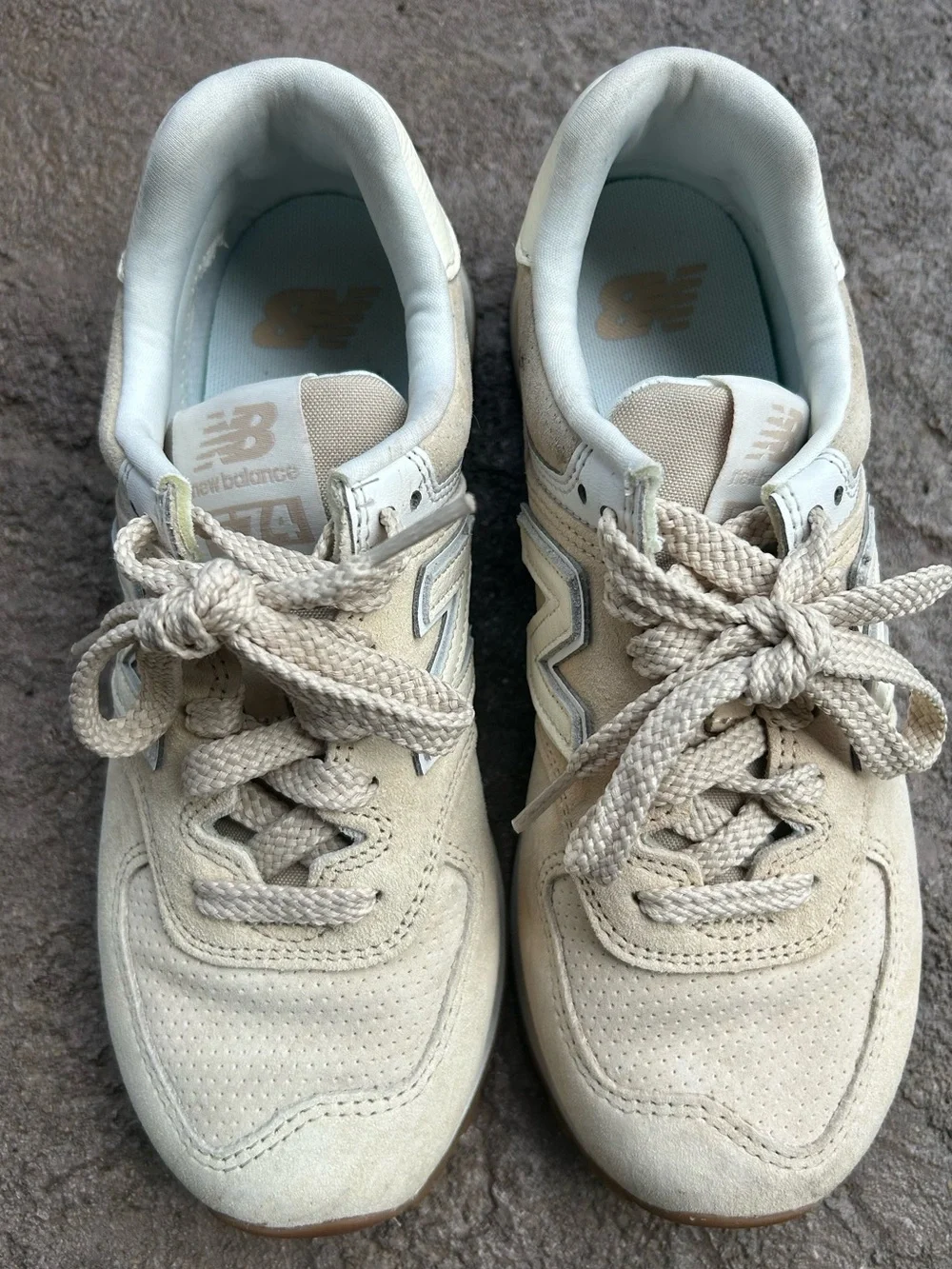 New Balance 574 Sneaker Beige & White ‎  Womens 6.5 / Mens 5